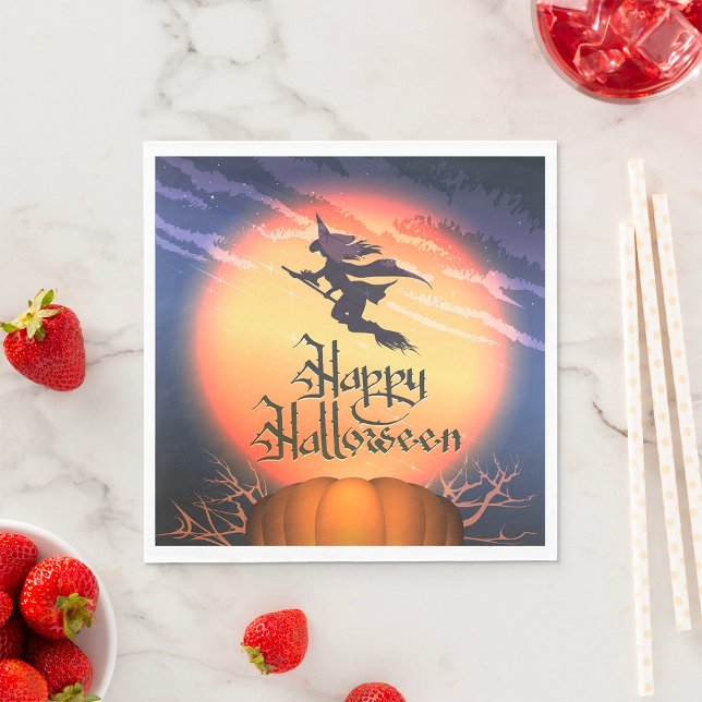 Halloween Flying Witch Broom Pumpkin Napkins (Creator Uploaded)