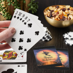 Halloween Flying Witch Broom Pumpkin Playing Cards