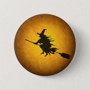 Halloween Flying Witch Button