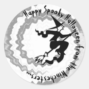 Halloween flying witch magic spell custom text classic round sticker