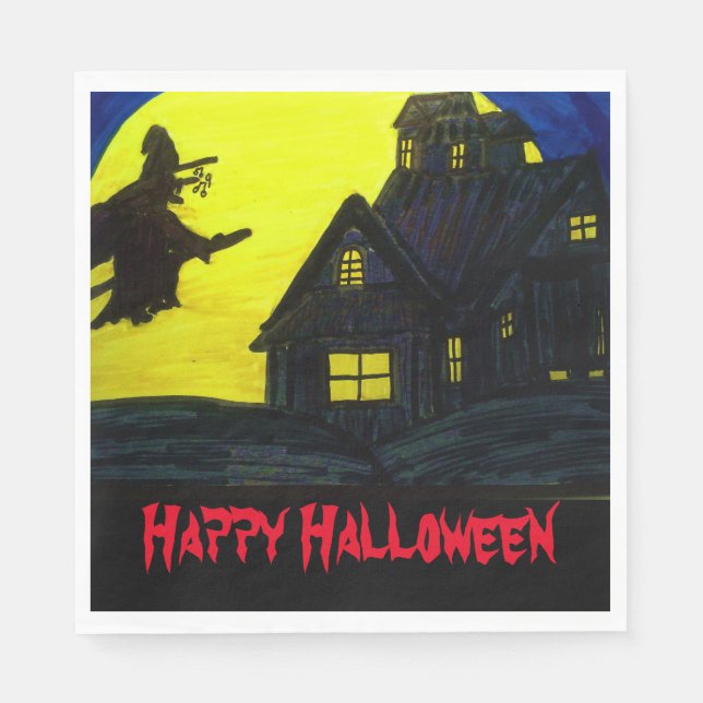 HALLOWEEN FLYING WITCH napkins (Front)