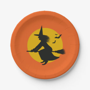 Halloween Flying Witch Paper Plates
