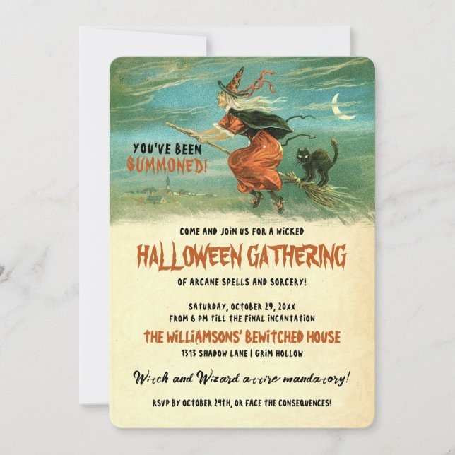 Halloween Flying Witch Party  Invitation (Front)