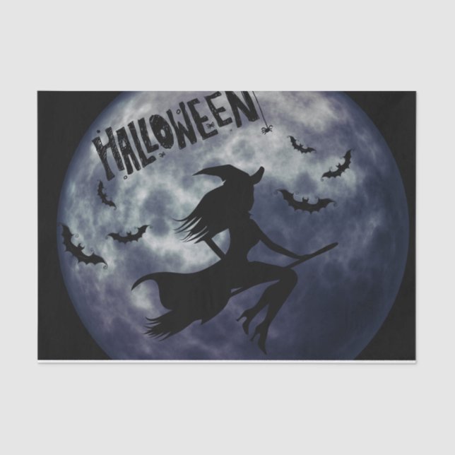 Halloween Flying Witch With a Full Moon Tissue Paper (Front)