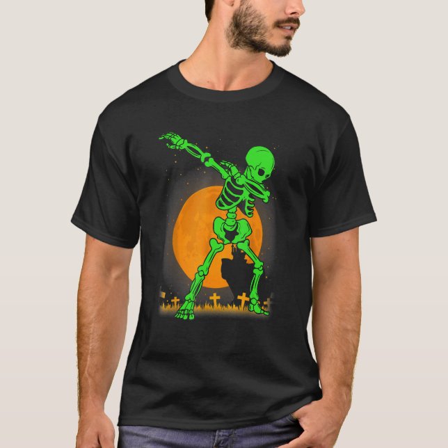 Halloween  For Boys Kids Girl Dabbing Skeleton Cos T-Shirt (Front)