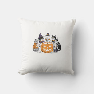 halloween for Cat Cute Kitten Ghost Skeleton Lover Cushion