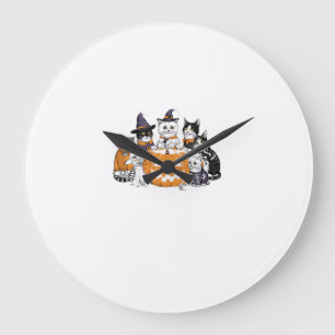 halloween for Cat Cute Kitten Ghost Skeleton Lover Large Clock
