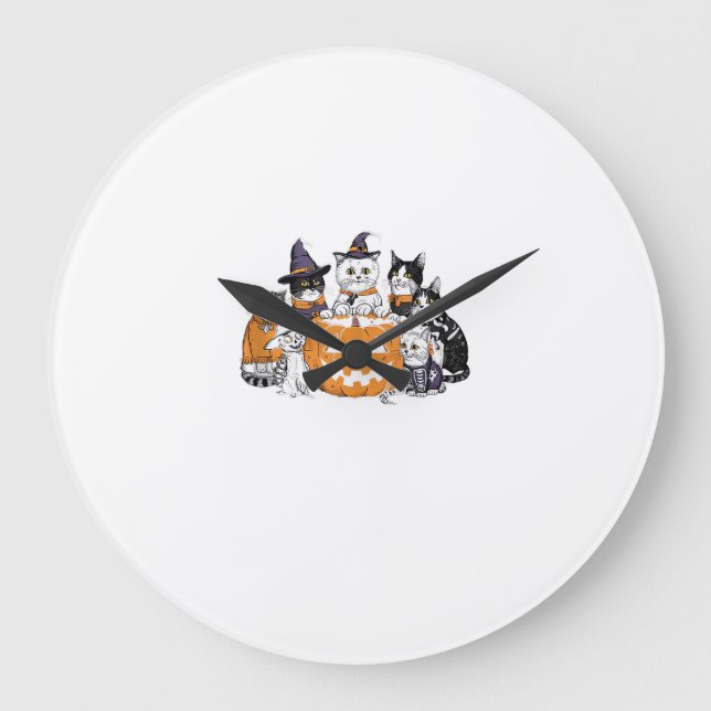halloween for Cat Cute Kitten Ghost Skeleton Lover Large Clock (Front)