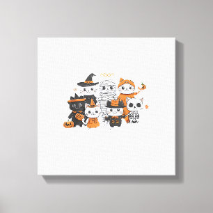halloween for Cat Cute Kitten Skeleton Ghost Funny Canvas Print