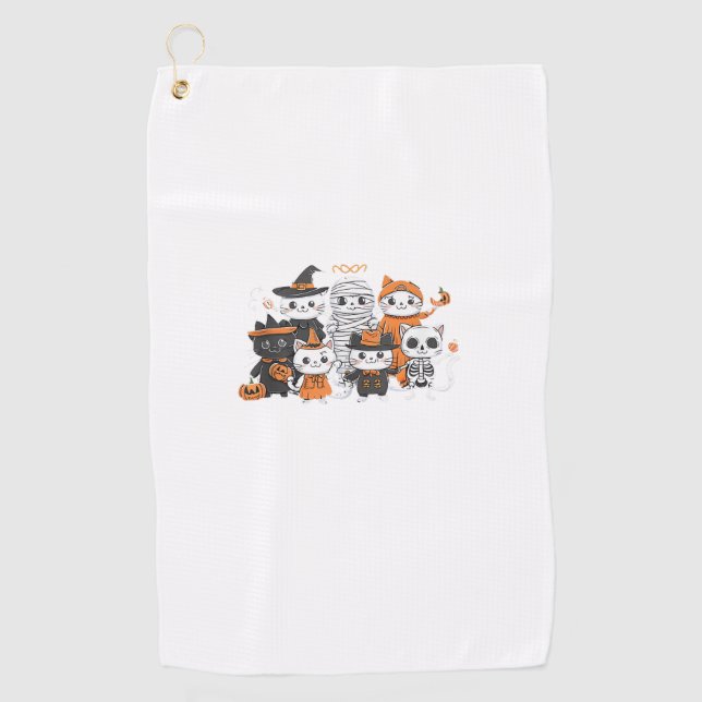 halloween for Cat Cute Kitten Skeleton Ghost Funny Golf Towel (Front)