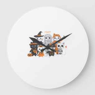 halloween for Cat Cute Kitten Skeleton Ghost Funny Large Clock