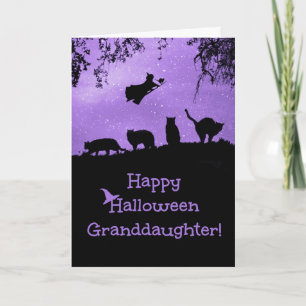 Halloween for Granddaughter with Cats and Witch Card