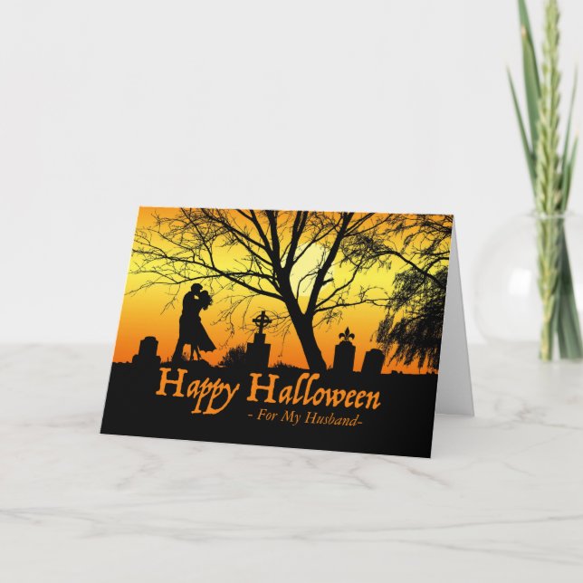 Halloween for Husband, Couple Kissing in Cemetery Card (Front)