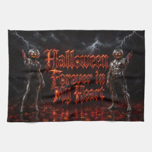 Halloween Forever In My Heart Gothic Pumpkin Jack  Tea Towel