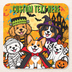 Halloween frankenstein witch vampire Dogs Custom Square Paper Coaster