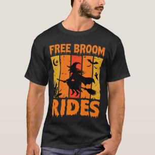 Halloween Free Broom Rides Retro Witch Design T-Shirt