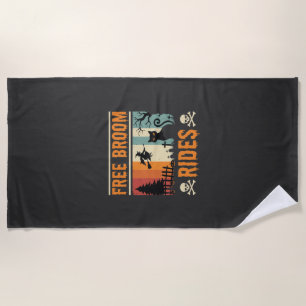 Halloween Free Broom Rides Witch Cat Beach Towel