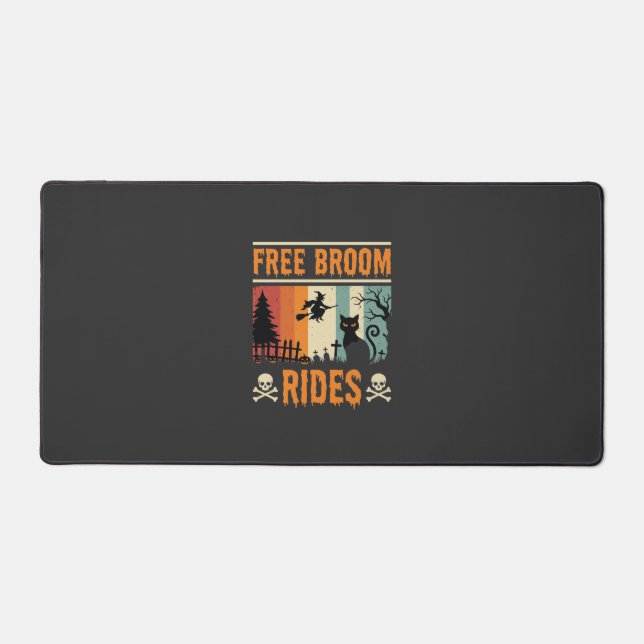 Halloween Free Broom Rides Witch Cat Desk Mat (Front)