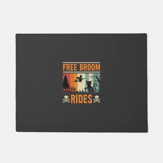Halloween Free Broom Rides Witch Cat Doormat (Front)