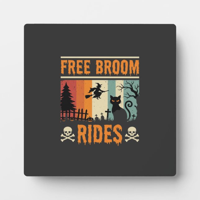 Halloween Free Broom Rides Witch Cat Plaque (Front)