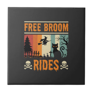 Halloween Free Broom Rides Witch Cat Tile