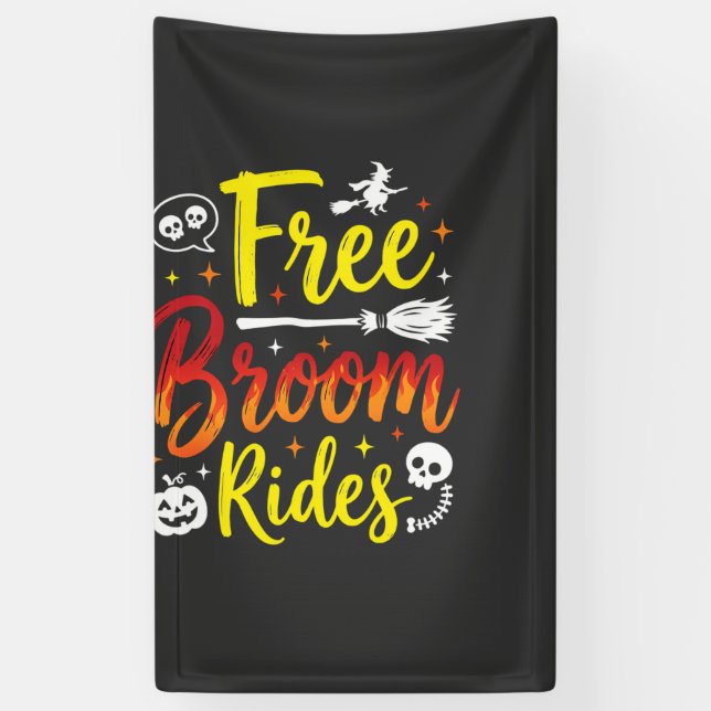 Halloween Free Broom Rides Witch Graphic Banner (Vertical)