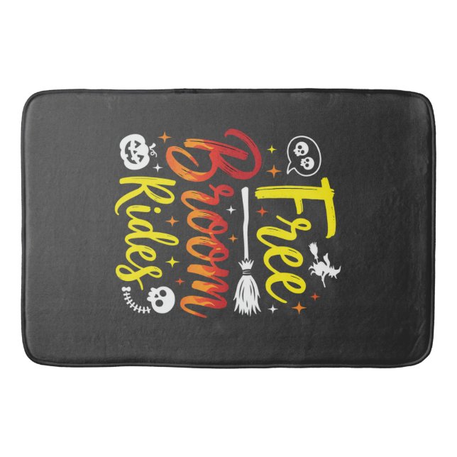 Halloween Free Broom Rides Witch Graphic Bath Mat (Front)