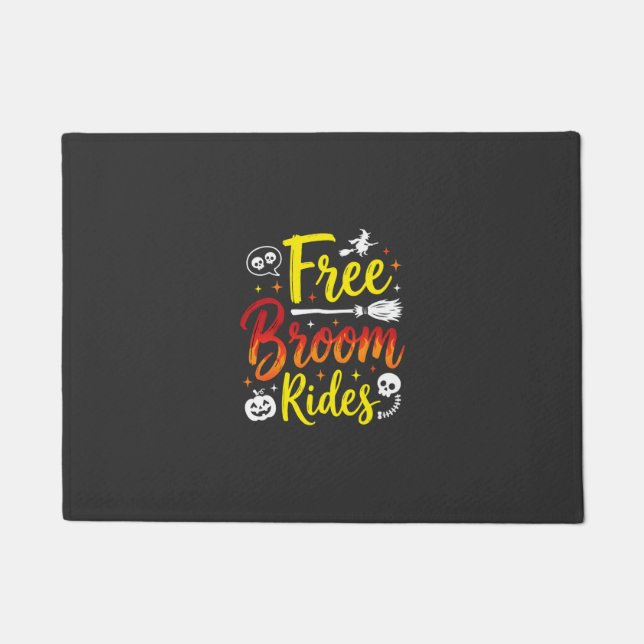 Halloween Free Broom Rides Witch Graphic Doormat (Front)