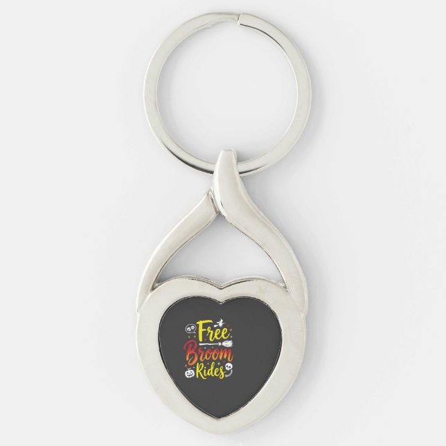 Halloween Free Broom Rides Witch Graphic Key Ring (Front)