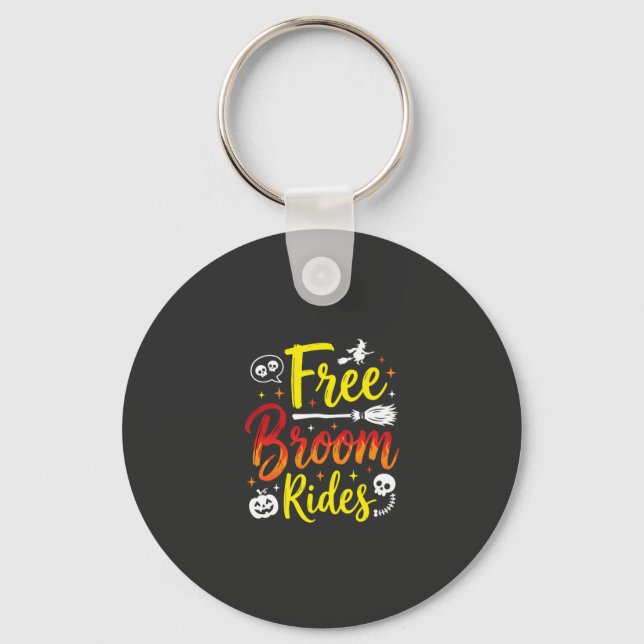 Halloween Free Broom Rides Witch Graphic Key Ring (Front)