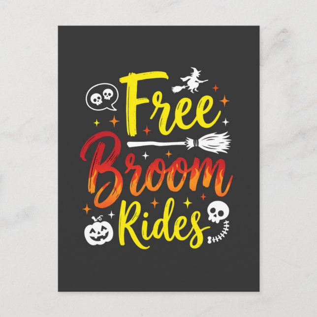Halloween Free Broom Rides Witch Graphic Postcard (Front)