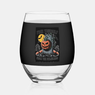 Halloween Free Yourself From The Standards.jpg Stemless Wine Glass