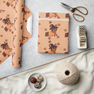 Halloween French Bulldog Autumn Witch Folk Art Wra Wrapping Paper