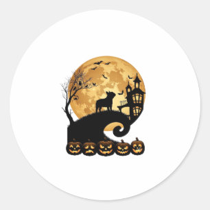 Halloween French Bulldog Moon Spooky Pumpkins Haun Classic Round Sticker