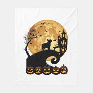 Halloween French Bulldog Moon Spooky Pumpkins Haun Fleece Blanket