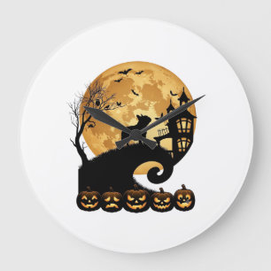 Halloween French Bulldog Moon Spooky Pumpkins Haun Large Clock
