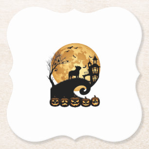 Halloween French Bulldog Moon Spooky Pumpkins Haun Paper Coaster