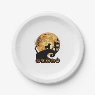 Halloween French Bulldog Moon Spooky Pumpkins Haun Paper Plate
