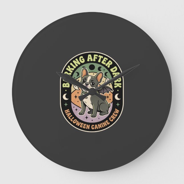 Halloween French Bulldog Night Patrol Large Clock (Front)