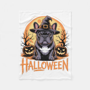 Halloween French Bulldog Outfit With Witch Hat And Fleece Blanket