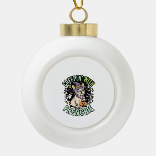 Halloween French Bulldog Spooky Companion Ceramic Ball Christmas Ornament