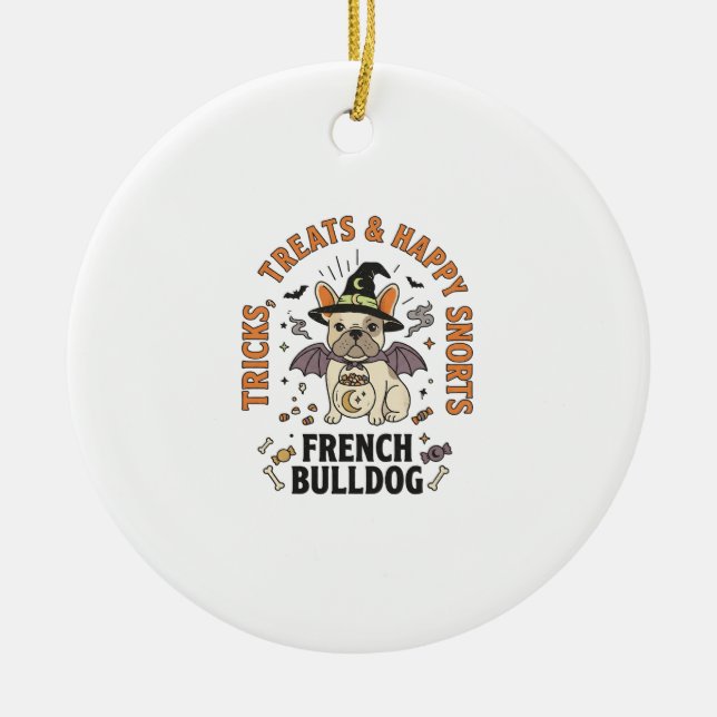 Halloween French Bulldog Trickster Ceramic Tree Decoration (Front)