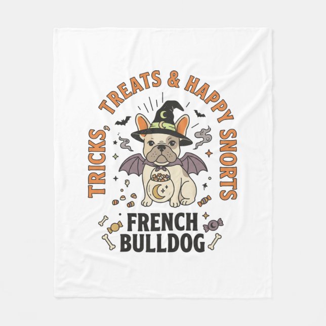 Halloween French Bulldog Trickster Fleece Blanket (Front)