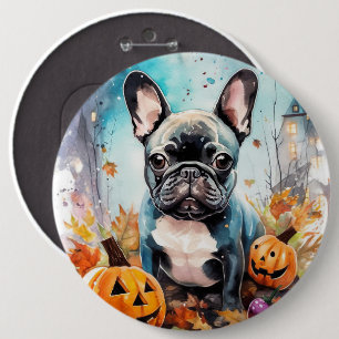 Halloween French Bulldog With Pumpkins Scary 6 Cm Round Badge