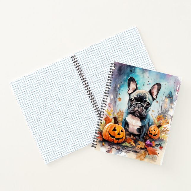 Halloween French Bulldog With Pumpkins Scary Notebook (Inside)