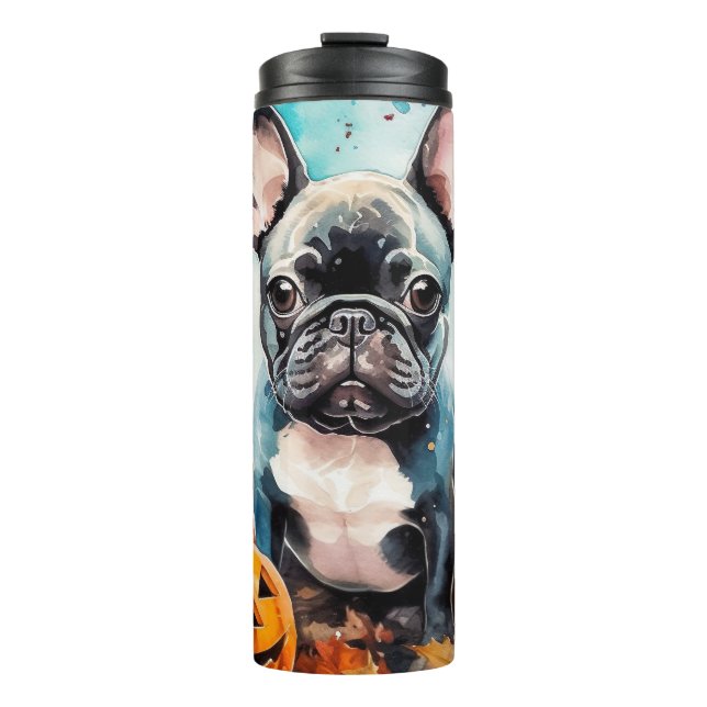 Halloween French Bulldog With Pumpkins Scary Thermal Tumbler (Front)