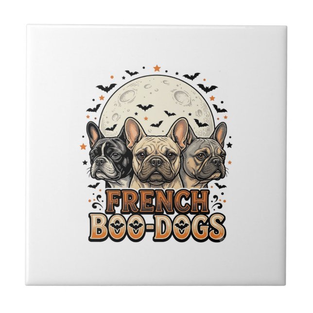 Halloween Frenchie Boo Dogs Funny Vintage_1 Tile (Front)
