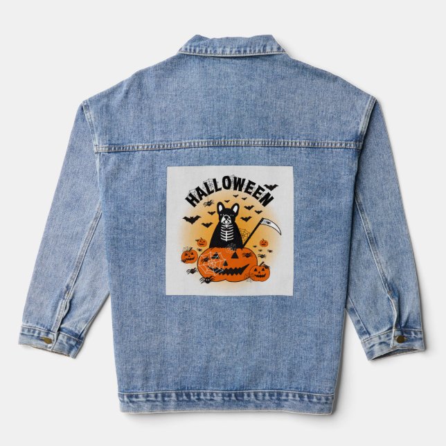 Halloween Frenchie Denim Jacket (Back)