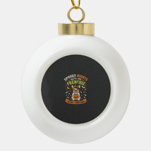Halloween Frenchie Night Companion Ceramic Ball Christmas Ornament