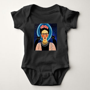 Halloween Frida Kahlo and Black Cats Baby Bodysuit